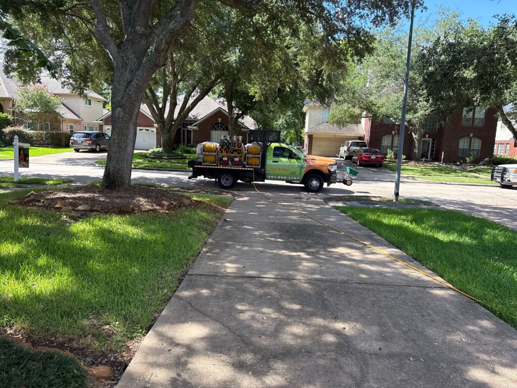 GreenGate truck completing a lawn insecticide treatment in Richmond, TX